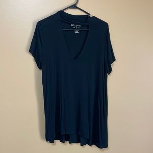 Black T-Shirt with Deep V-Neck, L